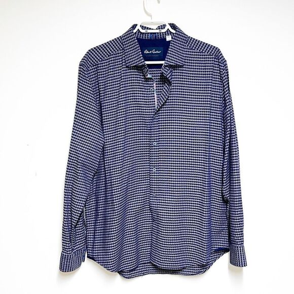 NWOT Robert Graham Button Down Geometric Navy Taupe White Print Shirt Mens Sz XL - Picture 1 of 7